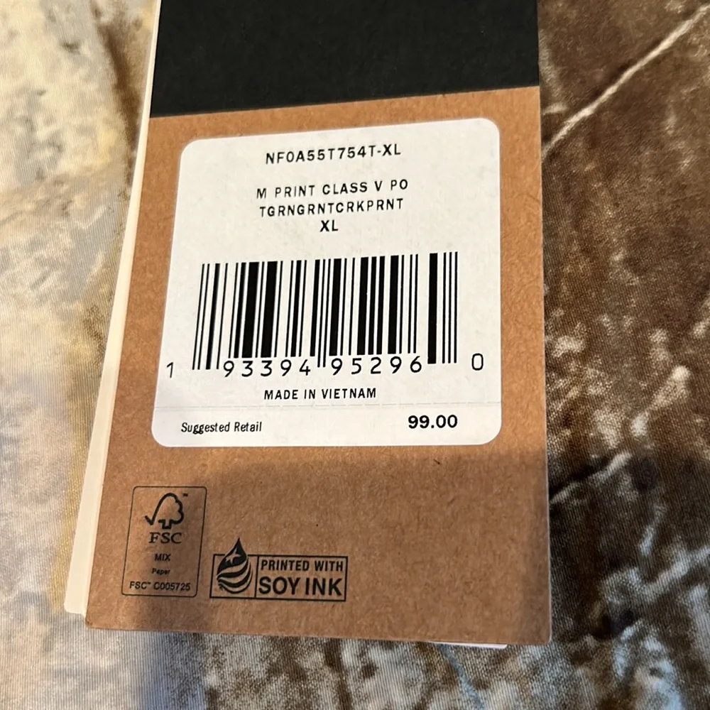 NWT NORTHFACE men’s print class v pullover in tea green granitic rock print XL